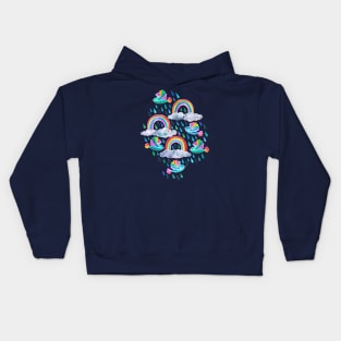 Spring Showers and Rainbow Birds on Navy Blue Kids Hoodie